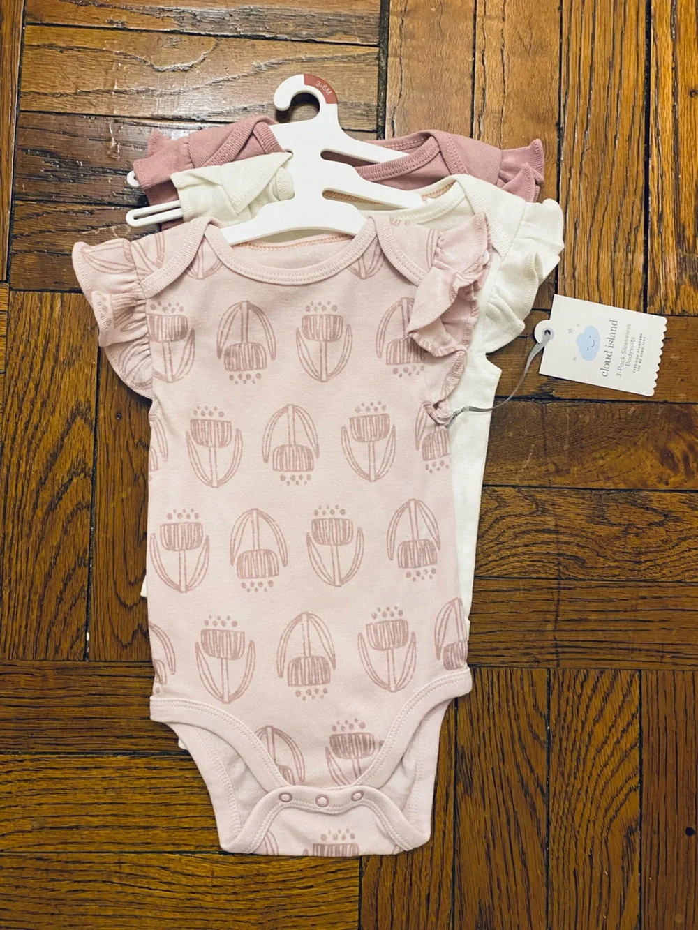 cloud island Pink Floral Print Ruffle Sleeve One-Piece (3-Pack)